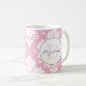  Roze  Damask Monogrammed Mok (Voorkant rechts)