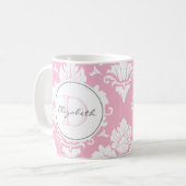  Roze  Damask Monogrammed Mok (Voorkant links)
