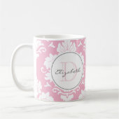  Roze  Damask Monogrammed Mok (Links)