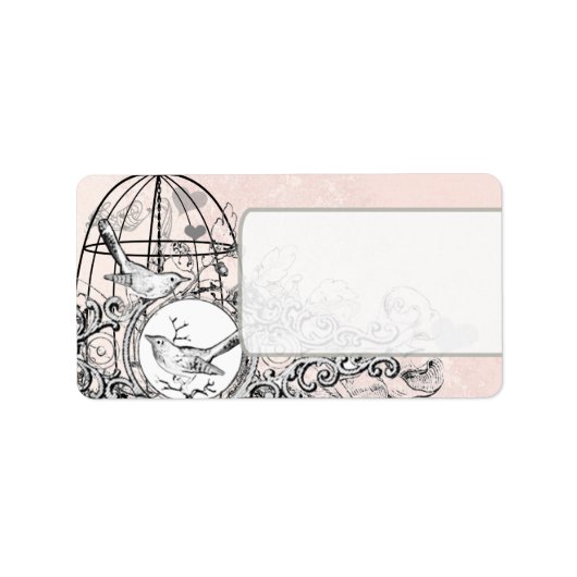 Roze Damask Musical  Bird Cage Address Etiket (Voorkant)