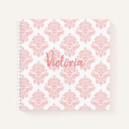 Roze Damask Name Script Notitieboek (Voorkant)