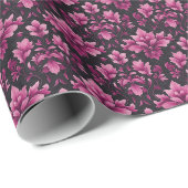 Roze Damask op Black Cadeaupapier (Rol Hoek)