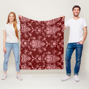 Roze Damask op Maroon Fleece Deken