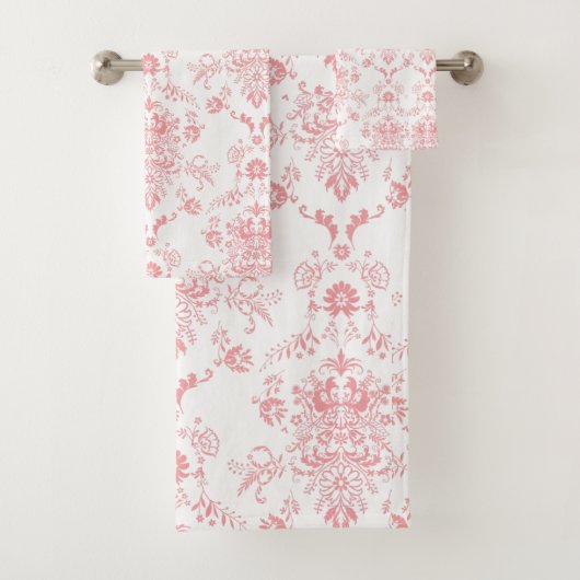 Roze Damask op White Bath Towel Set Bad Handdoek (Insitu)