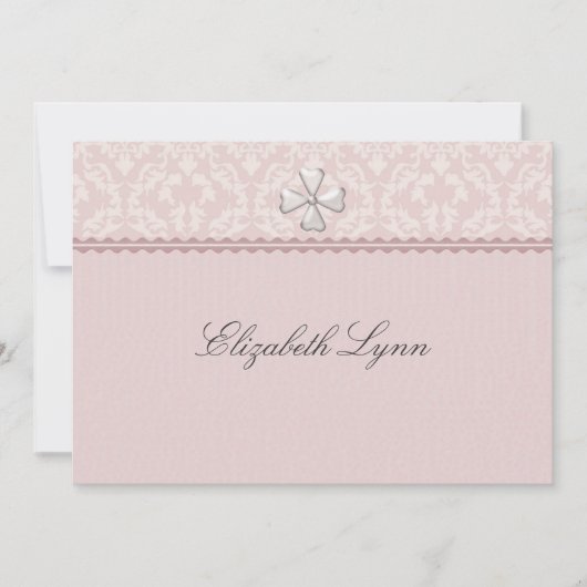 Roze Damask Overlay Religieuze Uitnodiging (Voorkant)