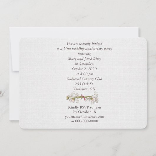 roze damask party kaart (Achterkant)