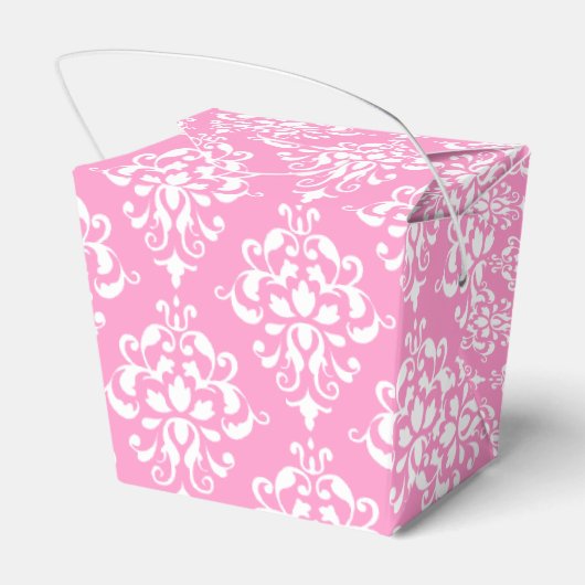 Roze Damask Patroon 1 met Monogram Bedankdoosjes (Achterkant)