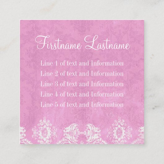 Roze  Damask Patroon 5 lijnen contact Vierkante Visitekaartje (Achterkant)