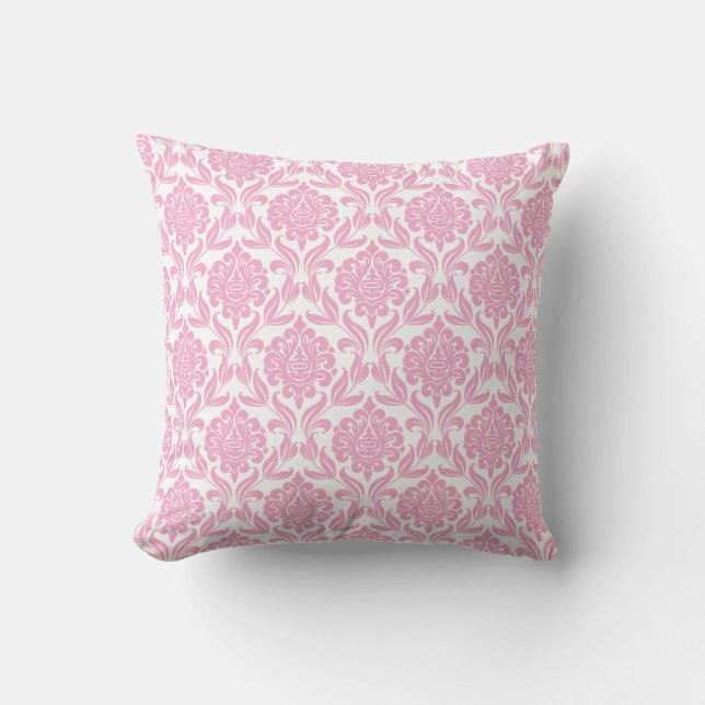 Roze Damask Patroon Kussen (Voorkant)
