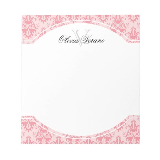 Roze Damask Patroon Notitieblok (Voorkant)