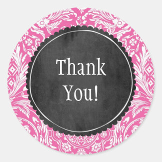 Roze Damask Pattern Flower Chalkboard Ronde Sticker