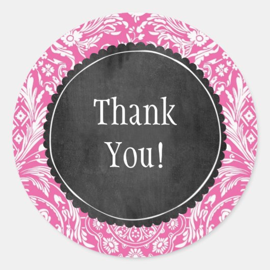 Roze Damask Pattern Flower Chalkboard Ronde Sticker (Voorkant)