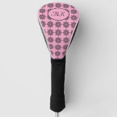 Roze Damask Pattern Monogrammed Golfheadcover (Voorkant)