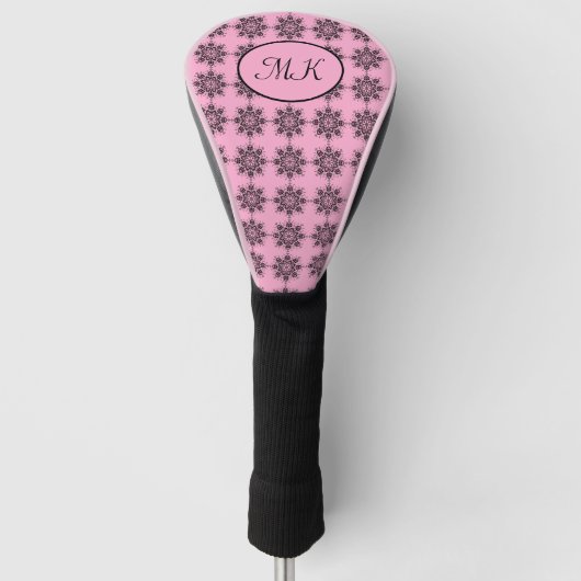 Roze Damask Pattern Monogrammed Golfheadcover (Voorkant)