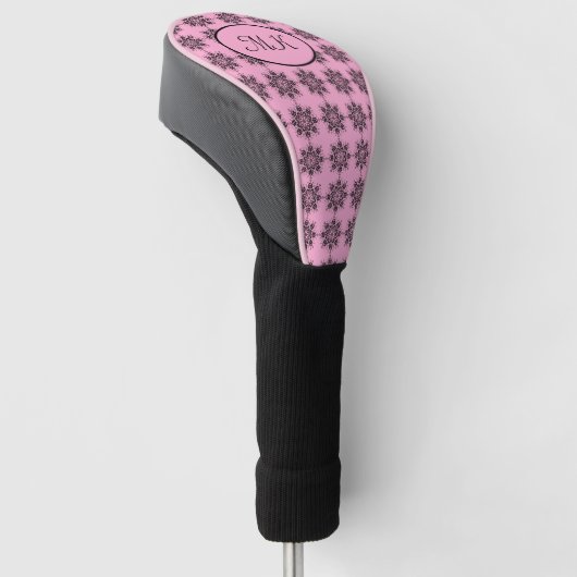 Roze Damask Pattern Monogrammed Golfheadcover (Schuin)