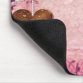 Roze Damask, Pearls, Heart & Rozen Mousepad Muismat (Hoek)