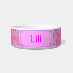 Roze Damask Pet Bowl op maat gemaakt Voerbakje