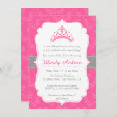 Roze Damask, Princess Crown, Girl Baby shower Kaart (Voorkant / Achterkant)