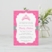 Roze Damask, Princess Crown, Girl Baby shower Kaart (Staand voorkant)