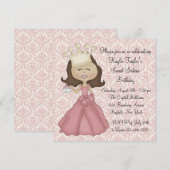 Roze Damask Princess Sweet 16 Party Kaart (Voorkant / Achterkant)