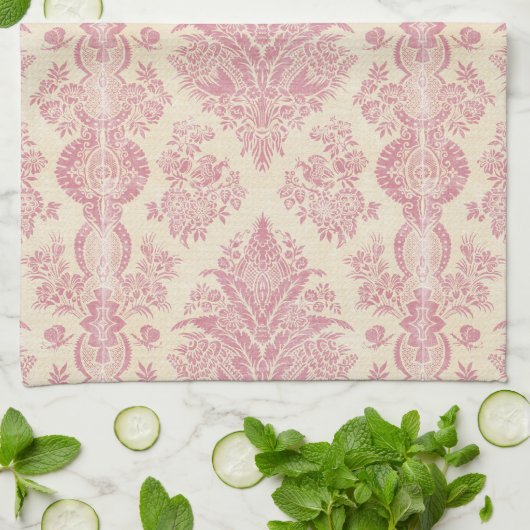 roze Damask Print Theedoek (Gevouwen)