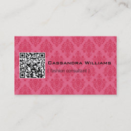 Roze Damask QR CODE Visitekaartjes