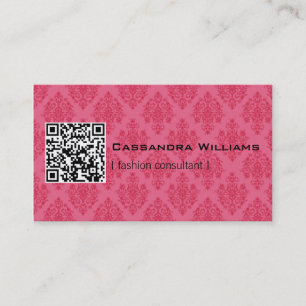 Roze Damask QR CODE Visitekaartjes