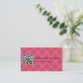 Roze Damask QR CODE Visitekaartjes (Staand voorkant)