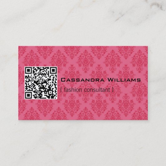 Roze Damask QR CODE Visitekaartjes (Voorkant)