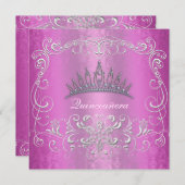 Roze Damask Quinceanera Diamond Tiara Invite Kaart (Voorkant / Achterkant)