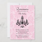 Roze Damask Quinceanera Uitnodiging (Voorkant)