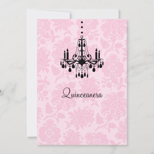 Roze Damask Quinceanera Uitnodiging (Achterkant)