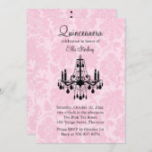 Roze Damask Quinceanera Uitnodiging (Voorkant / Achterkant)