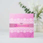 Roze Damask Quinceanera Verjaardagsuitnodiging Kaart (Staand voorkant)