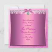 Roze Damask Quinceanera Verjaardagsuitnodiging Kaart (Achterkant)