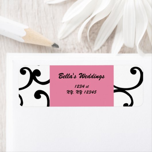 roze damask Retouradreslabel Etiket (Insitu)