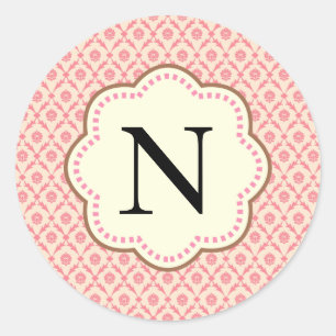 Roze Damask Ronde Sticker