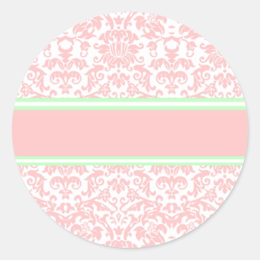 Roze Damask Ronde Sticker (Voorkant)