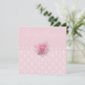 Roze Damask, Roos & Parels Baby shower Kaart (Staand voorkant)