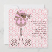 Roze Damask Roze Bruin Baby Meisje Douche Kaart (Achterkant)