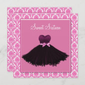 Roze Damask Roze Sweet Zestien Verjaardagsfeest Kaart (Voorkant / Achterkant)
