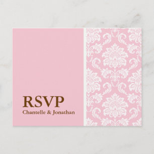 Roze Damask RSVP Briefkaart
