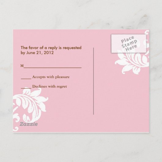 Roze Damask RSVP Briefkaart (Achterkant)
