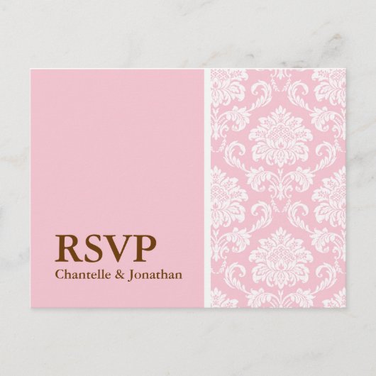 Roze Damask RSVP Briefkaart (Voorkant)
