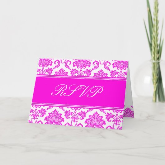 Roze Damask RSVP-kaart (Voorkant)