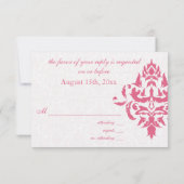 Roze Damask RSVP-kaart RSVP Kaartje (Achterkant)