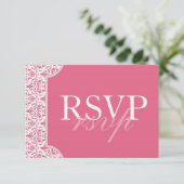 Roze Damask RSVP-kaart RSVP Kaartje (Staand voorkant)