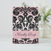 Roze Damask RSVP-kaart voor Square Wedding Invite RSVP Kaartje (Staand voorkant)