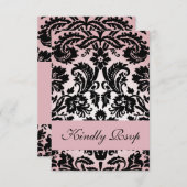Roze Damask RSVP-kaart voor Square Wedding Invite RSVP Kaartje (Voorkant / Achterkant)