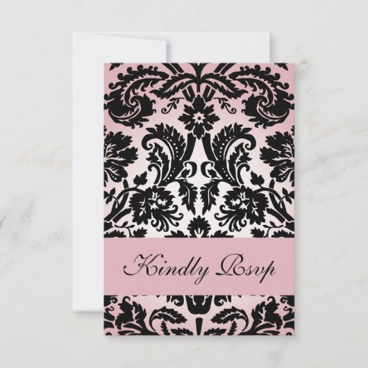 Roze Damask RSVP-kaart voor Square Wedding Invite RSVP Kaartje (Voorkant)